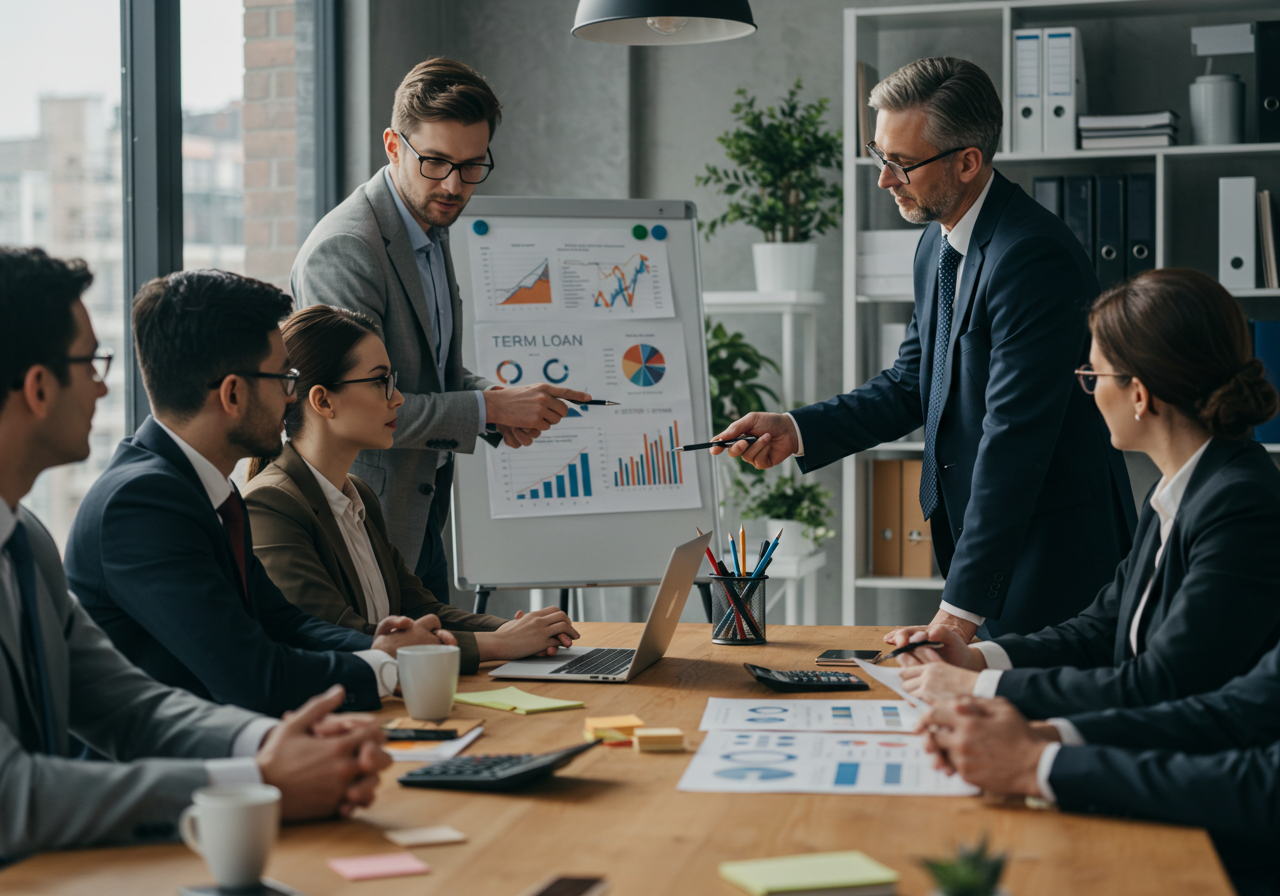 Professionals reviewing financial charts and graphs on a tablet screen.