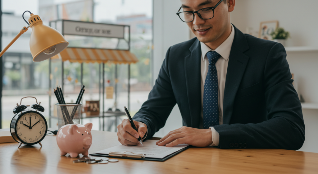 Entrepreneur reviewing small business loan application on a laptop