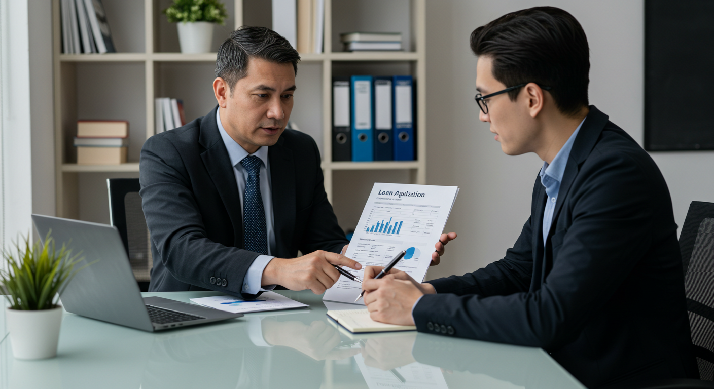 Smiling man meeting with a financial advisor in a professional setting.