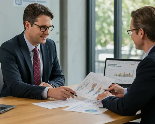 Nonprofit leader discussing funding options with a bank advisor